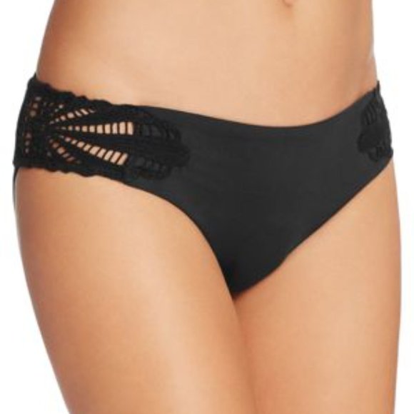 Becca Sunburst Crochet Side Tab Bikini Bottom Black Large NWT - Picture 2 of 7